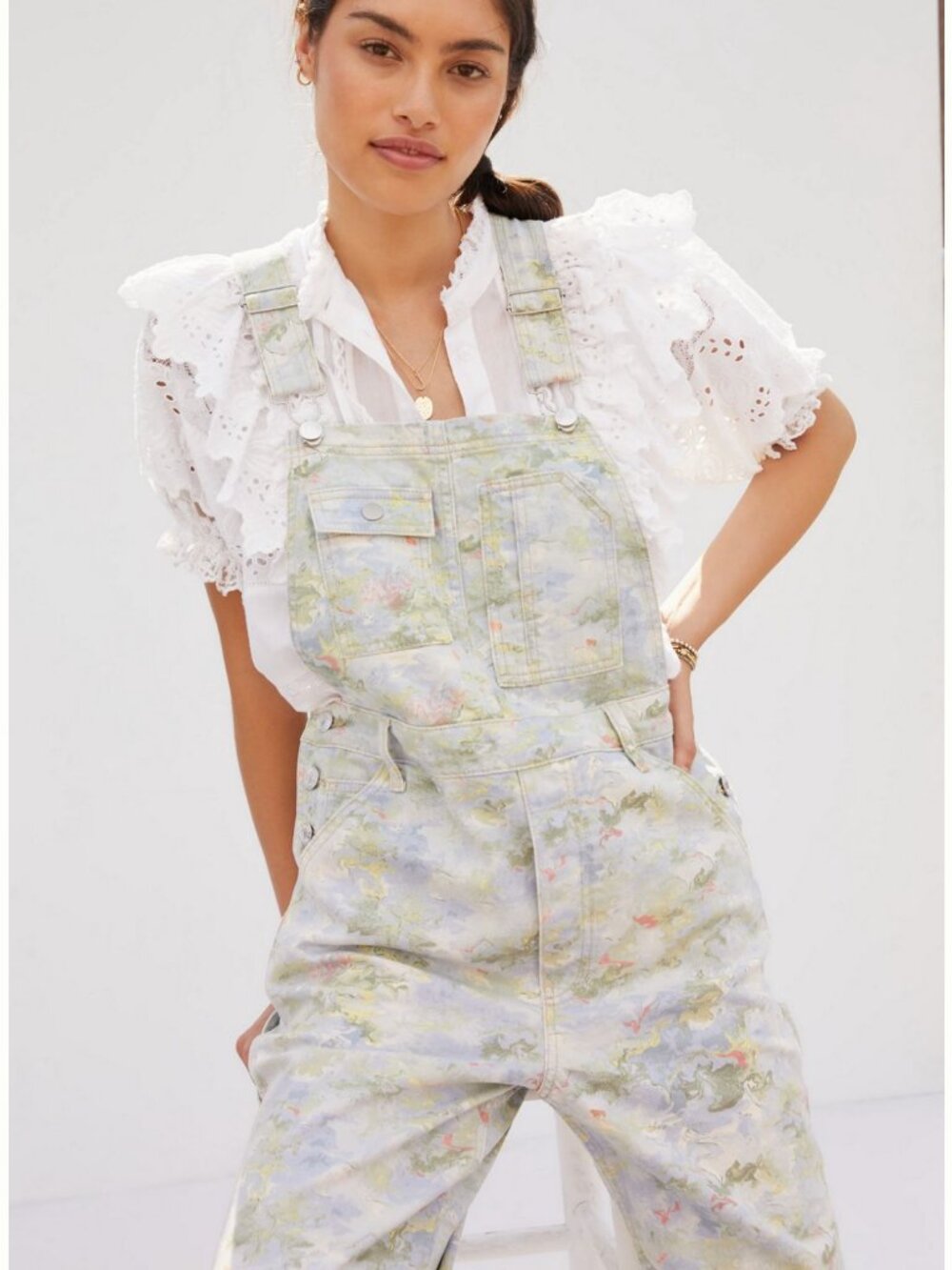 RARE Anthropologie PILCRO Monet Multi Floral Watercolor Overalls 27 VG